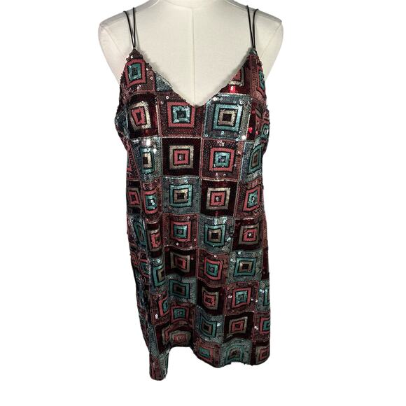Zara Festive Days Sequin Slip Dress Medium M Multicolor Geo Party Holiday New - Picture 1 of 13